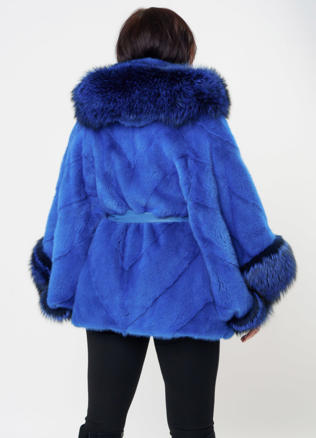 Женская шуба синего цвета модель № S-1001 в кредит