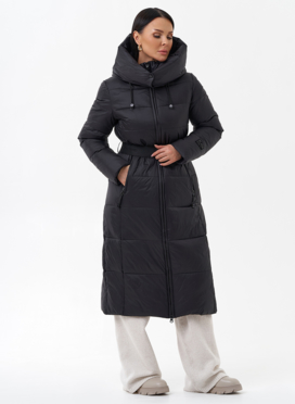 Длинный женский пуховик с капюшоном