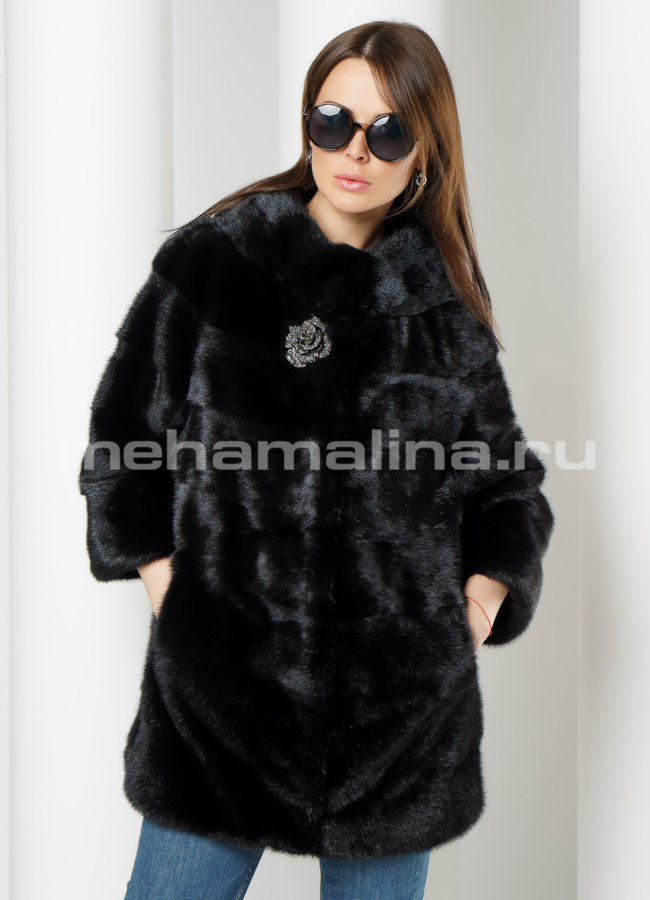 фото Черная норковая шуба модель № S-627