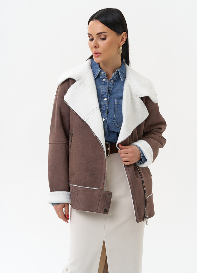 Женская дубленка из эко замши  модель № 29984 универмаг малина