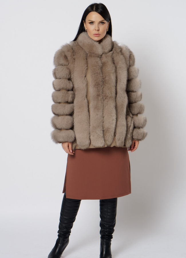 фото Шуба из песца бежевого цвета модель № 21728