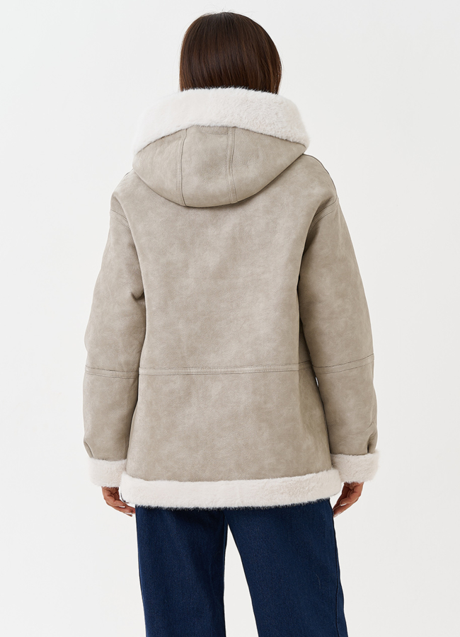 Двухсторонняя дубленка с капюшоном модель № 27759 универмаг малина