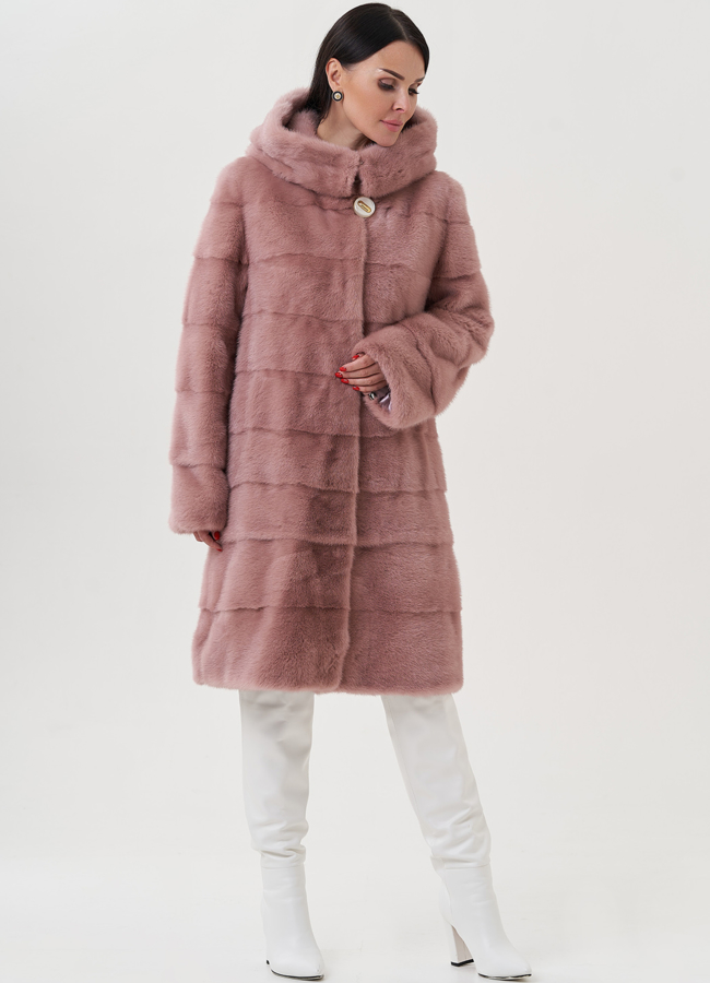 фото Женская норковая шуба с капюшоном  модель № 25696