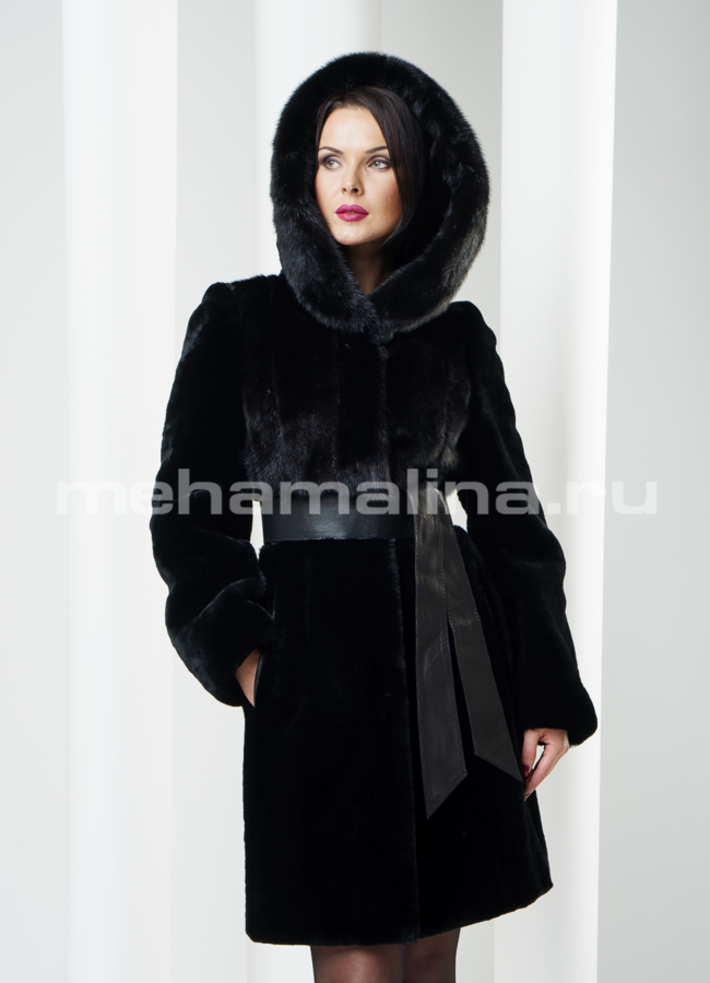 фото Шуба из мутона с норковой манишкой модель № S-208