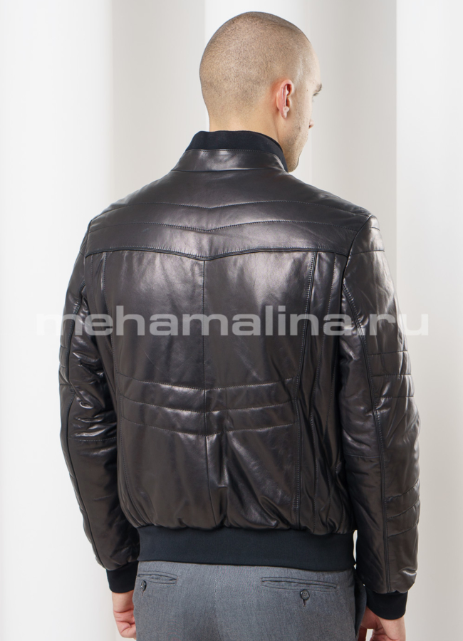 Кожаная куртка на молнии модель № KP-113 в кредит