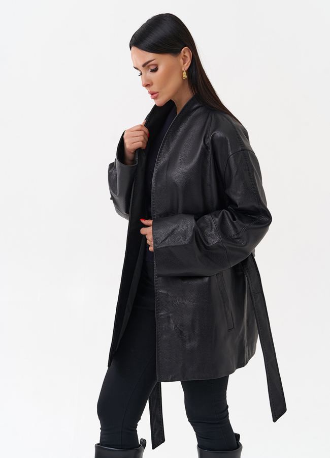 Жакет с поясом из натуральной кожи модель № 4582 универмаг малина