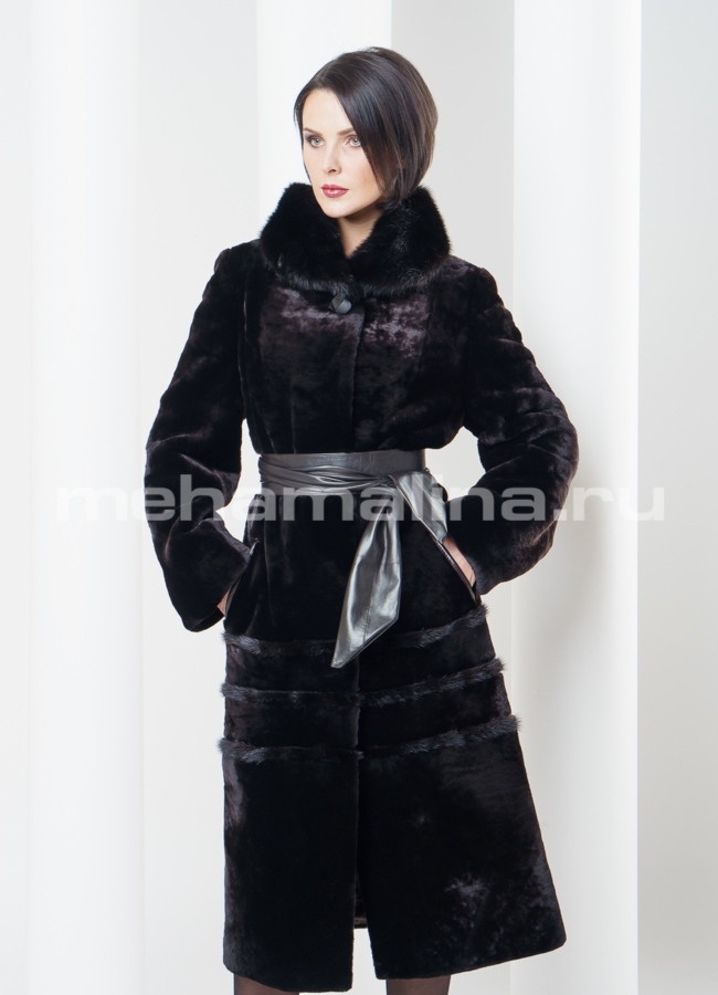 Шуба из мутона, воротник норка модель № S-303 универмаг малина
