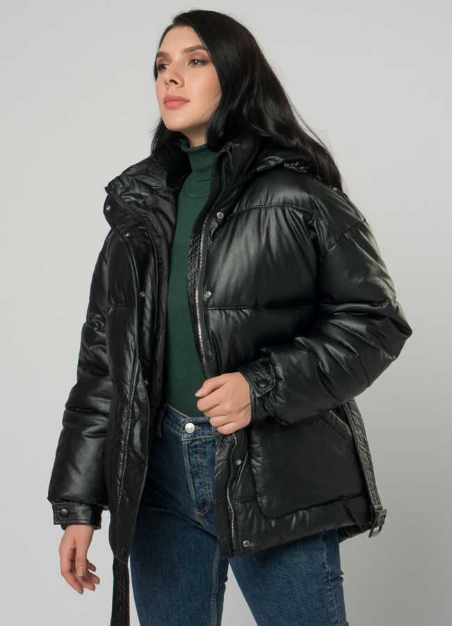 Теплая куртка из искусственной кожи модель № 73426 универмаг малина