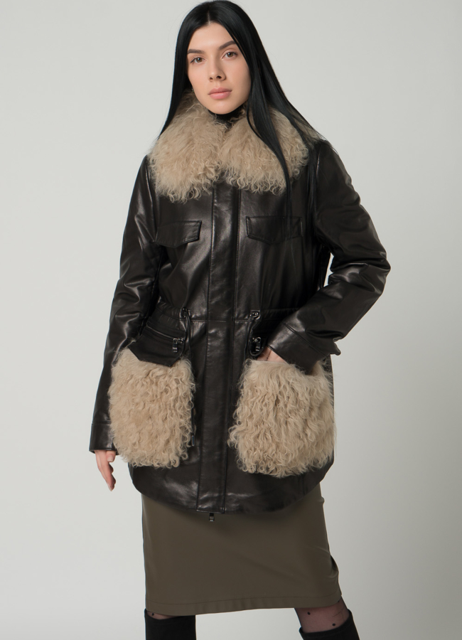 Кожаная куртка с мехом модель № 2123 универмаг малина