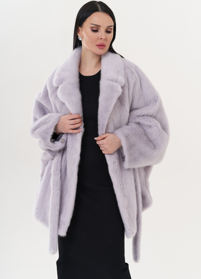 Шуба из норки с поясом модель № 26130 универмаг малина