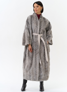 Шуба из меха норки с поясом