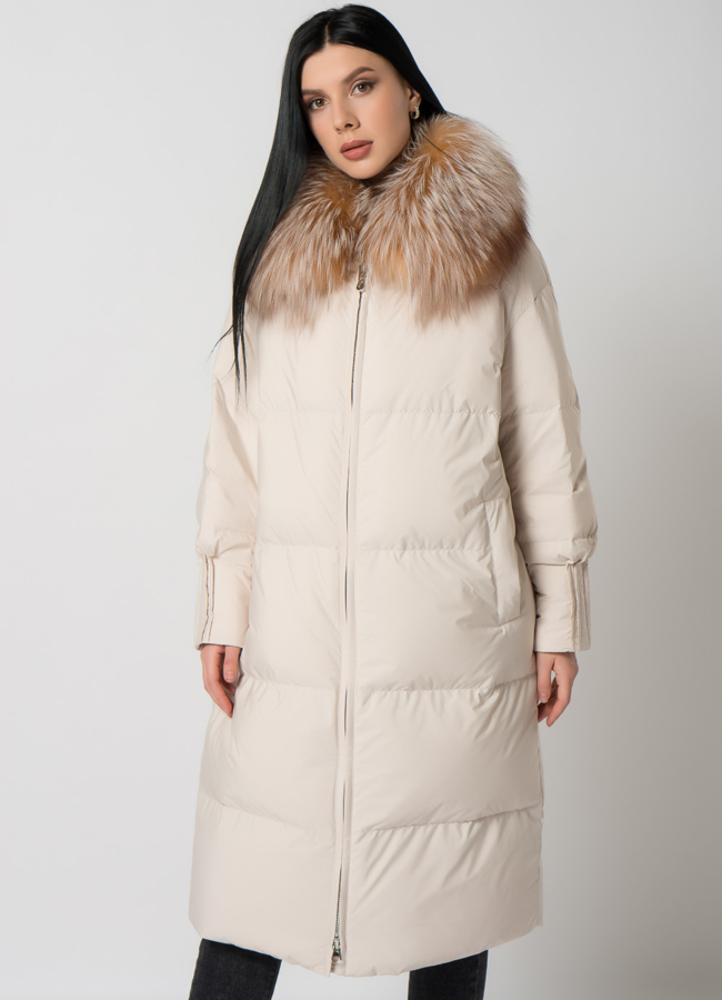 Длинный пуховик с мехом модель № 2310-1 меха малина