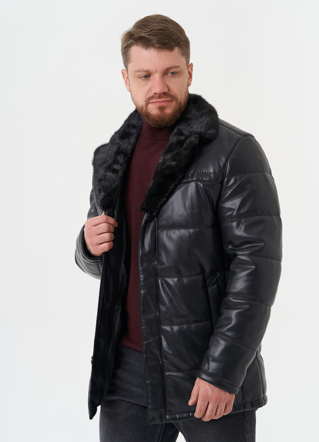 Полупальто из эко кожи с мехом модель № 27738 универмаг малина