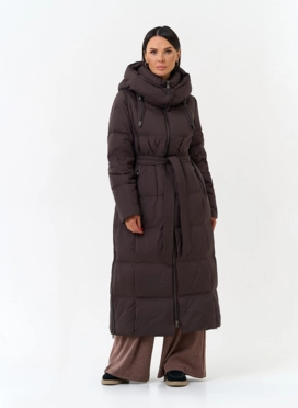 Женский длинный пуховик с капюшоном