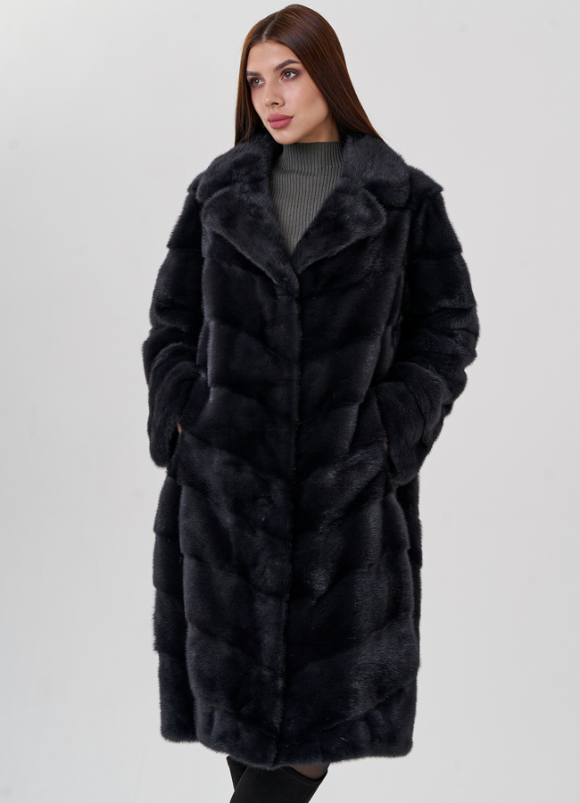 Норковая шуба с английским воротником в сером цвете модель № 79043 меха малина Норковая шуба с английским воротником в сером цвете модель № 79043 меха малина