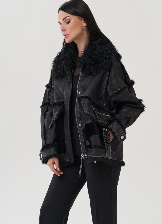 Куртка черного цвета с отложным воротником модель № 25546 универмаг малина