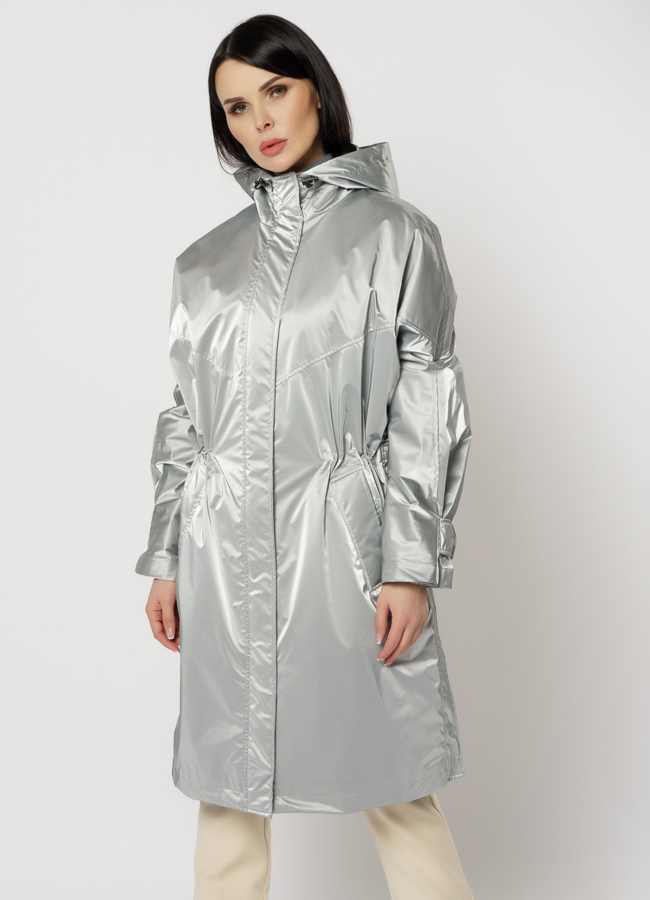 Плащ женский с капюшоном модель № 11446 меха малина