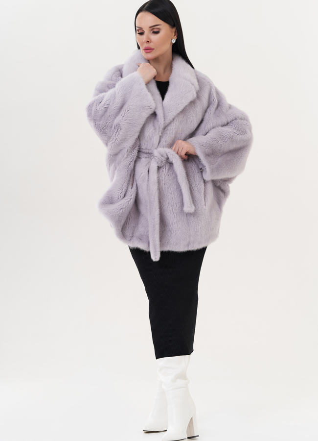 фото Шуба из норки с поясом модель № 26130