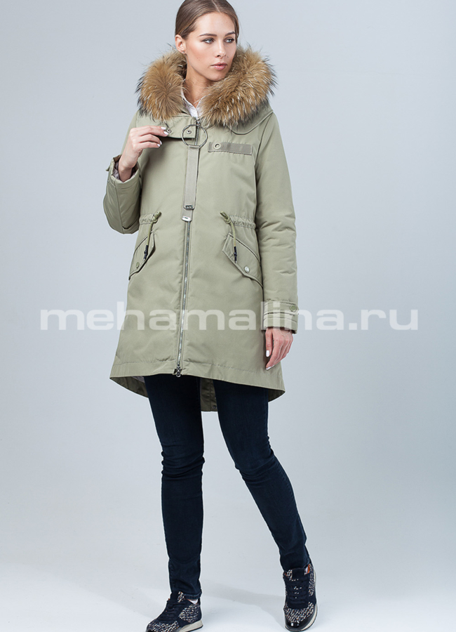 Парка зимняя с мехом модель № П-286 меха малина