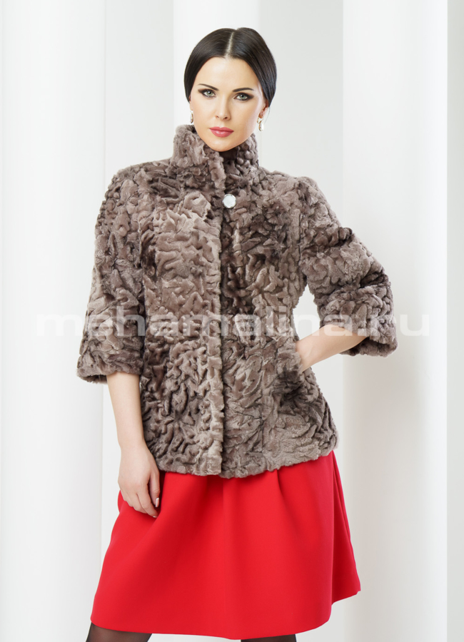 Шуба из мутона модель № S-372 меха малина