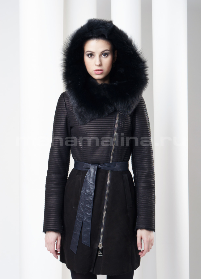 фото Дубленка с французской молнией, цвет черный модель № D-108