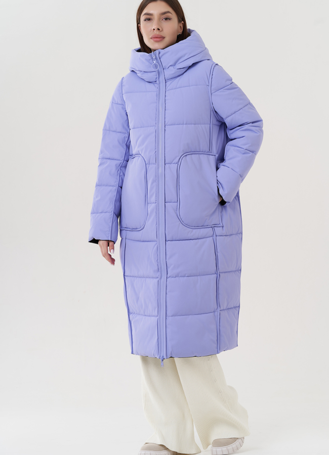 фото Женский двусторонний пуховик с капюшоном  модель № 25386