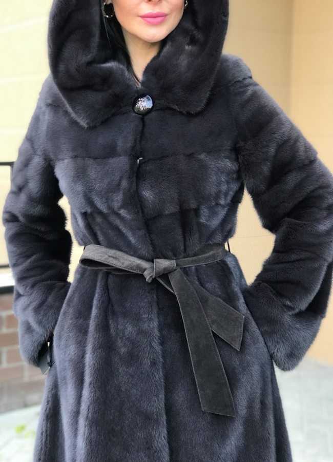 Норковая шуба с капюшоном  модель № S-769 в рассрочку