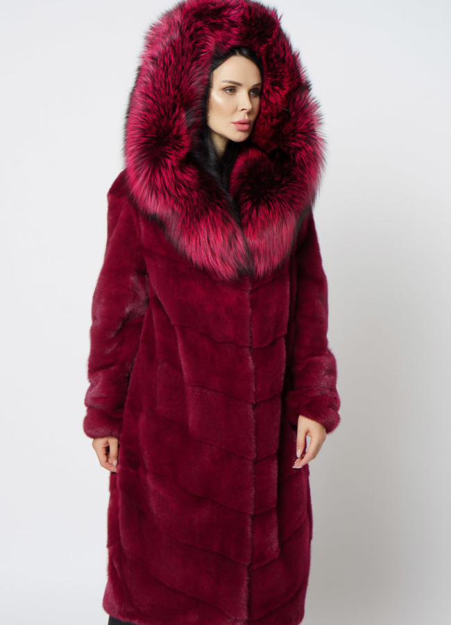 Шуба из норки бордового цвета модель № 1201 универмаг малина
