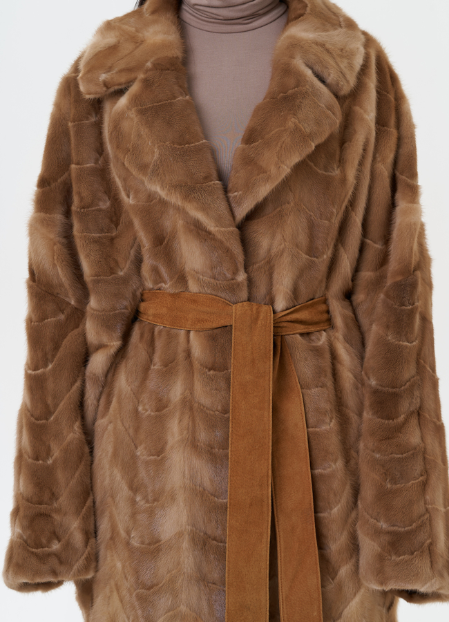 Женская шуба из скандинавской норки с поясом модель № 27636 универмаг малина