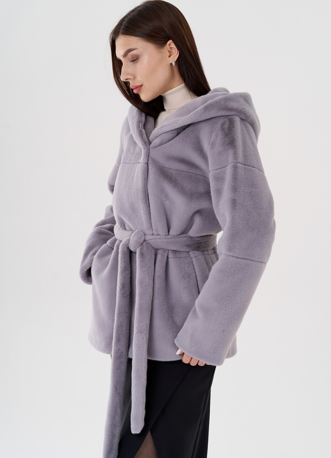 Женская куртка из эко меха в сером цвете модель № 23531 универмаг малина