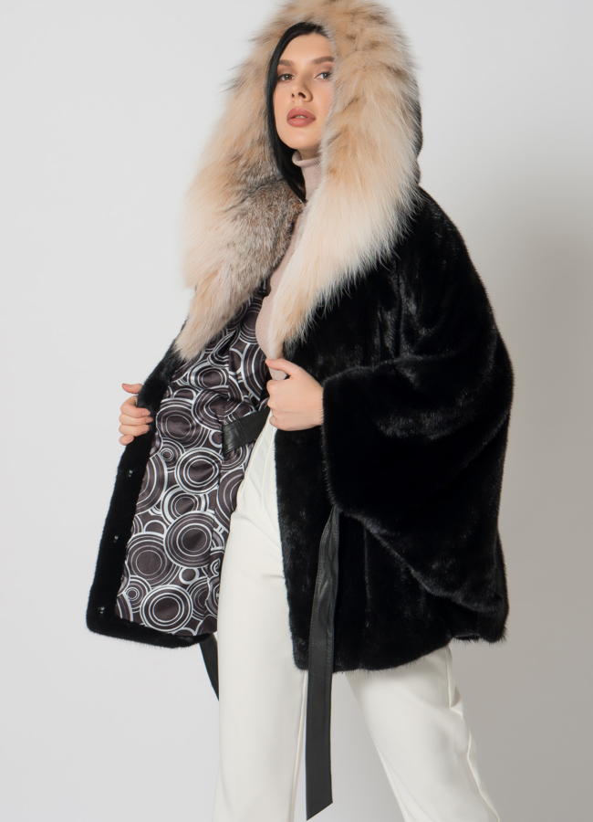 Шуба из скандинавской норки с рысью модель № 1405 универмаг малина
