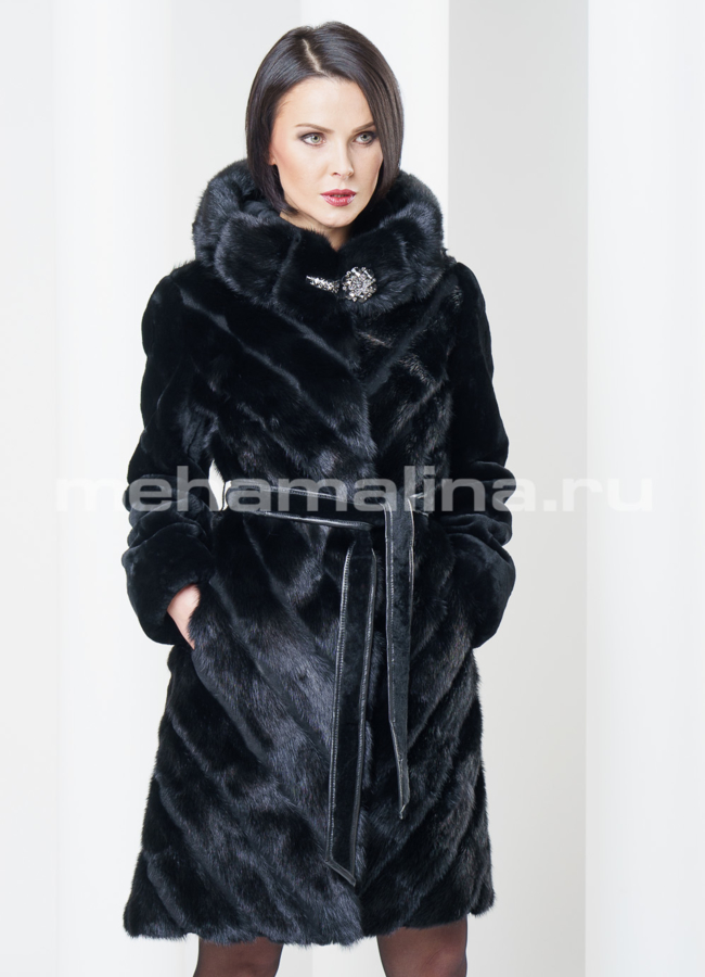 Шуба из мутона с норкой, цвет черный модель № S-304 в рассрочку