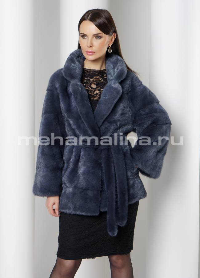 Укороченная норковая шуба в цвете графит модель № S-758 меха малина