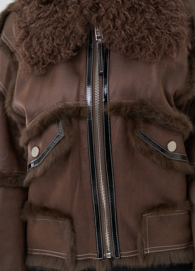 Куртка шоколадного цвета с мехом кролика модель № 25549 универмаг малина