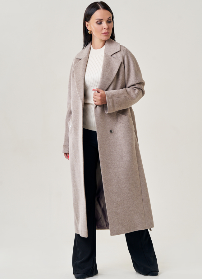 Пальто женское бежевого цвета  модель № 22948 универмаг малина