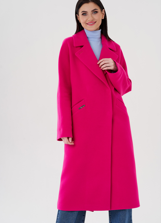 Женское пальто в цвете фуксия модель № 24294 меха малина