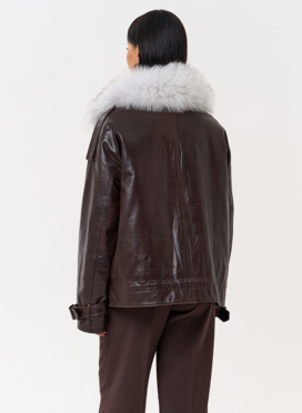 Короткий пуховик из натуральной кожи Короткий пуховик из натуральной кожи