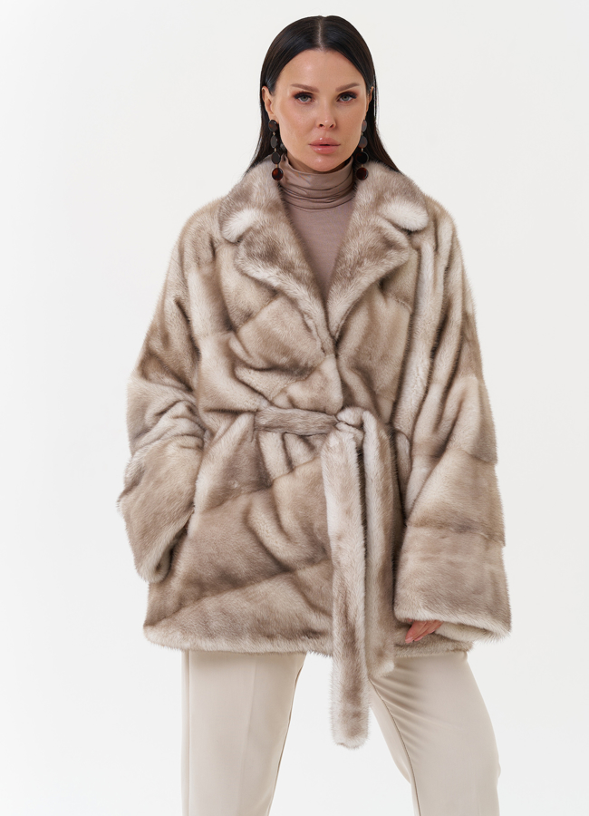 Женская норковая шуба с английским воротником модель № 27650 в кредит