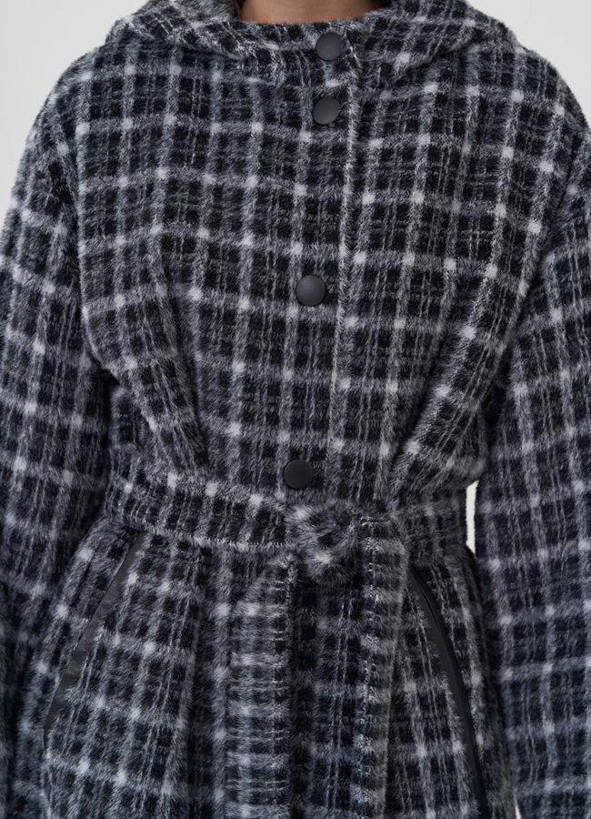 Пальто утепленное с принтом в клетку модель № 25461 универмаг малина