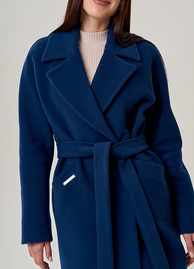 фото Длинное женское пальто в синем цвете модель № 22944