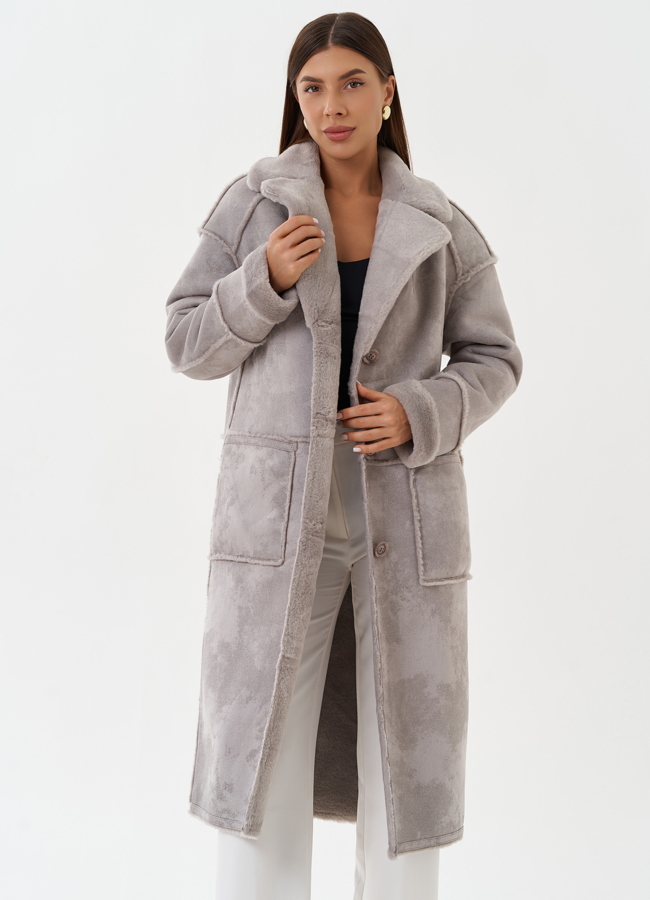 Двухсторонняя эко дубленка с английским воротником модель № 27774 универмаг малина