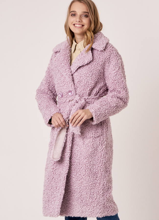 Шуба из шерсти на поясе с английским воротником модель № 8232 универмаг малина