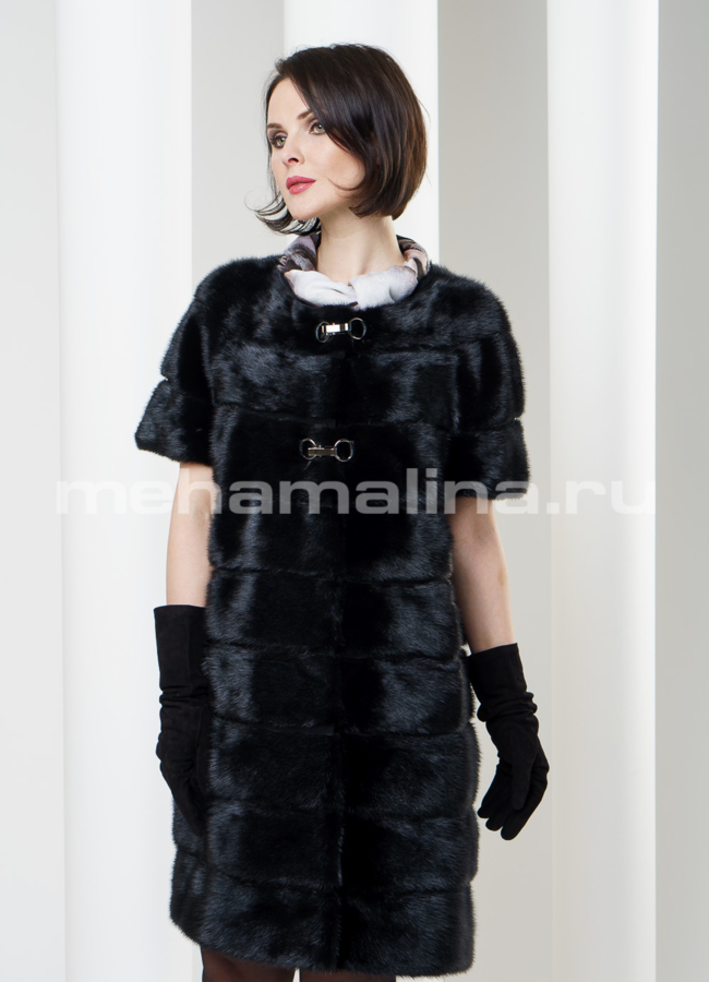 Шуба норковая с отстегивающимися рукавами и капюшоном модель № S-189 в рассрочку