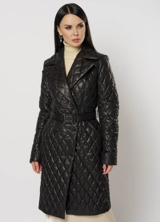 Утепленное женское пальто на поясе модель № 17779 в рассрочку