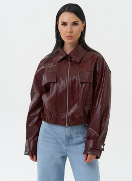 Куртка бомбер из эко кожи бордового цвета