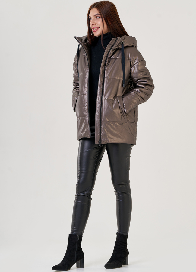 Укороченный женский пуховик из эко кожи Malina Siberian модель № 23372 универмаг малина