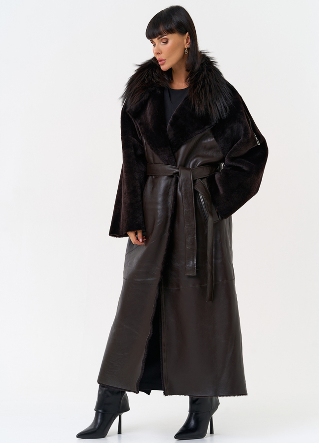 Женская натуральная дубленка с воротником из меха лисы модель № 31609 меха малина Женская натуральная дубленка с воротником из меха лисы модель № 31609 меха малина