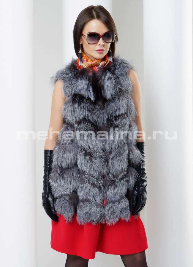 Жилет, чернобурка модель № M-113 меха малина