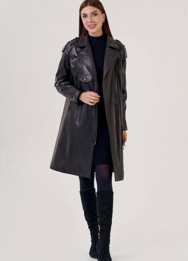 фото Женский плащ черного цвета  модель № 21584