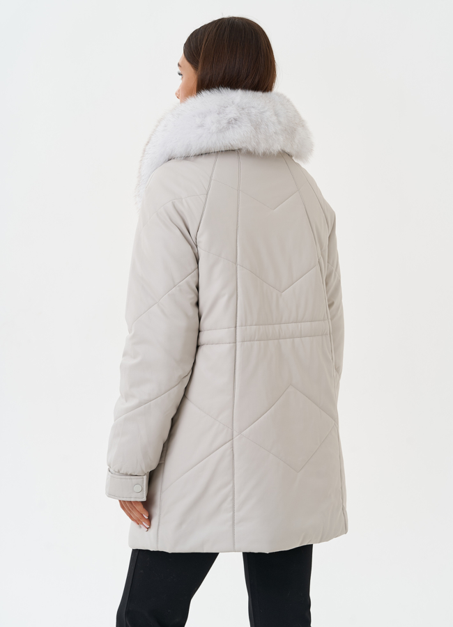 Женский пуховик из эко кожи модель № 27725 универмаг малина